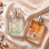 Personalized Floral Glass Perfume Bottle Custom Birth Flower and Name Refillable Empty Perfume Bottles Mini Portable Travel Essential Gifts for Wife Girlfriend Bridesmaids 100ml 3.4 oz