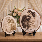 Personalized Couple Photo Wood Decor Custom Engraved Portrait on Wood Slice with Display Stand Newlywed Gifts Idea Rustic Wall Art 5th Anniversary Wedding Engagement Gift for Couple