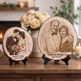 Personalized Couple Photo Wood Decor Custom Engraved Portrait on Wood Slice with Display Stand Newlywed Gifts Idea Rustic Wall Art 5th Anniversary Wedding Engagement Gift for Couple
