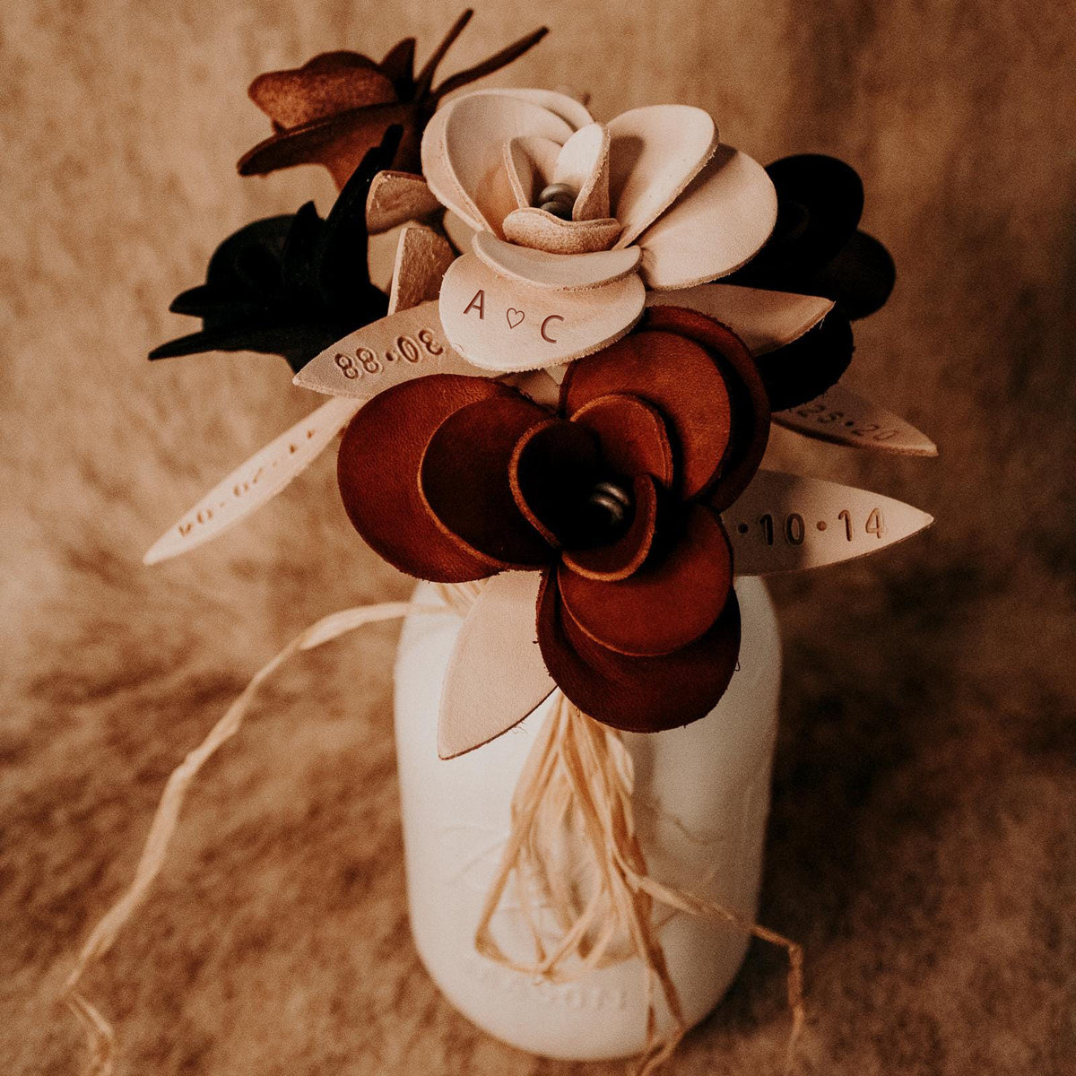 Personalized Genuine Leather Rose with Date or Initial, Leather Rose Gift for her