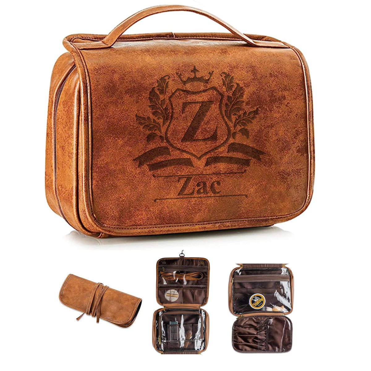 3-in-1 Large Personalized PU Leather Toiletry Bag For Men