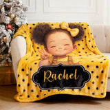 Personalized Polka Dots Cute Cartoon Little Girl Blanket with Name Flannel/Sherpa Soft Bed Couch Throw Home Decor Birthday/Christmas Gift for Girls