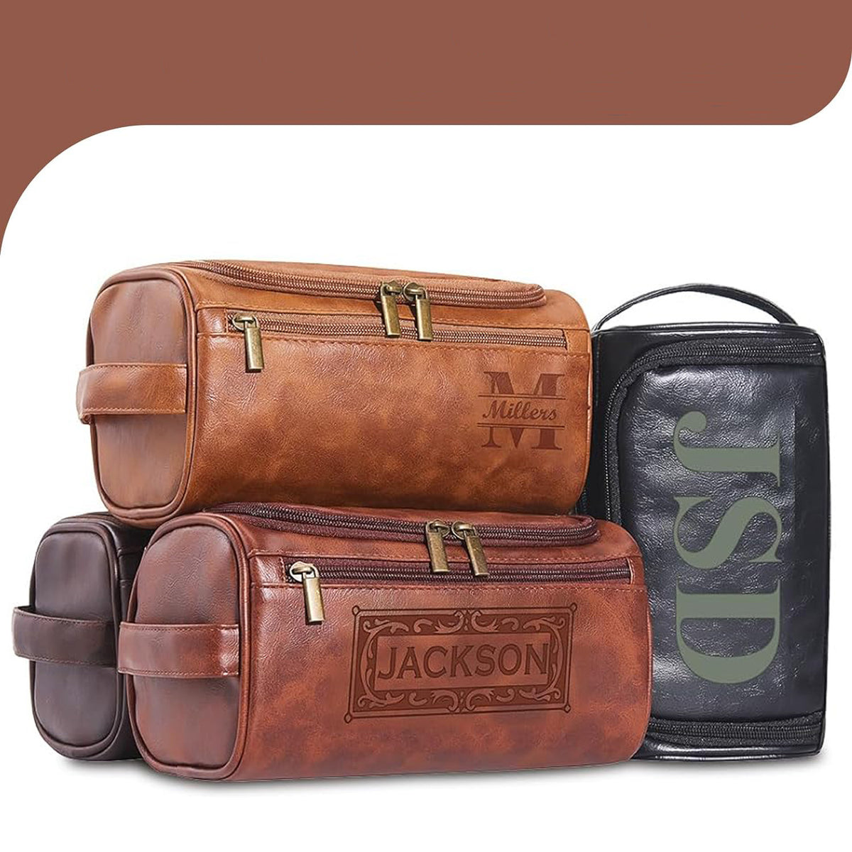 Personalized PU Leather Toiletry Bag For Men with Hook