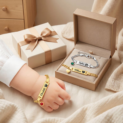 Personalized 18K Gold Plated Baby Name Bracelet Baby Id Protection Bracelet Adjustable Length Bracelet Baptism for Baby Birthstone Bracelets Gifts for Newborns Children New Parents