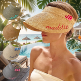 Personalized Straw Visor Embroidered Beach Hat with Name Sun Hats for Women Summer Ponytail Beach Visor Gifts for Women Mom Bridesmaids Gifts for Bachelorette Party Wedding Birthday