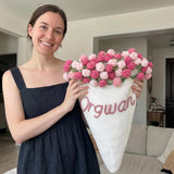 Custom Rose Flower Blanket with Embroidered Name - Personalized Red Crochet Bouquet Throw Blanket Gift for Birthday Wedding Valentine’s Day Mother's Day Christmas