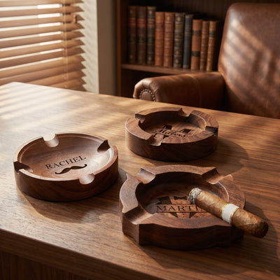 Personalized Walnut Cigar Ashtray for Men
