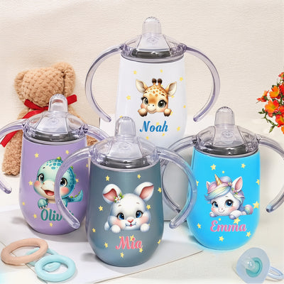 Personalized Insulated Sippy Cup for Toddlers Custom Cute Animal and Name Baby's First Straw Cup Training Cup with Handle BPA Free 6m+ 10 oz/300ml Birthday Baby Shower Xmas Gifts