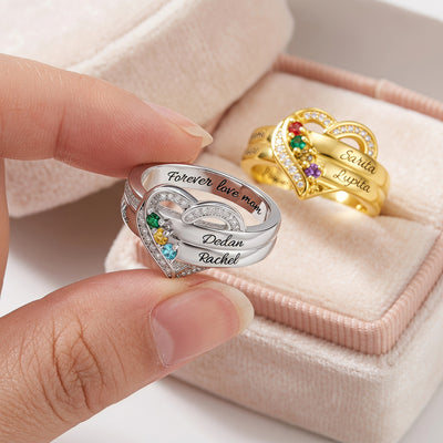 Personalized Heart Birthstone Ring 1-8 Birthstones and Name