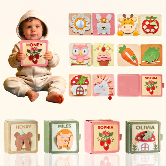 Personalized Montessori Felt Busy Book Toddlers Quiet Book with Name Preschool Early Learning Educational Book for Kids Age 2 3 4 5 6 Years Kids Gifts for Birthday Christmas Thanksgiving
