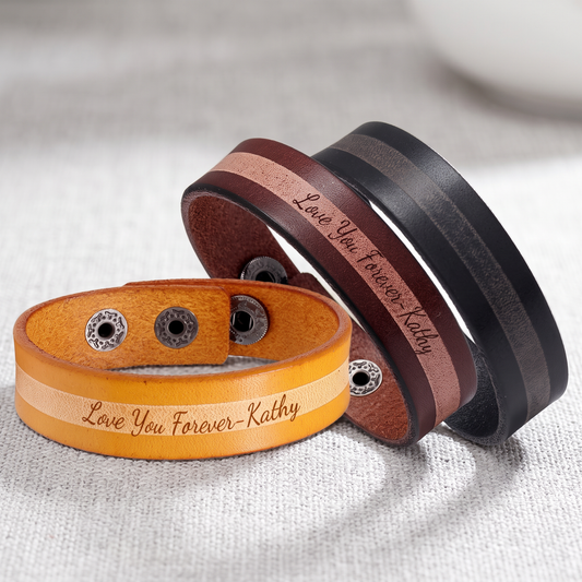 Personalized Leather Bracelet for Men Genuine Leather Customized Vintage Wristband Bracelets Cuff Laser Engraving Text Gifts for Dad Boyfriend Gift for Christmas Fathers Day Thanksgiving