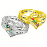 Personalized Heart Birthstone Ring 1-8 Birthstones and Name