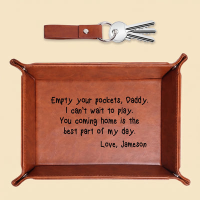 Personalized Leather Storage Tray for Dad New Dad Gift PU Leather Valet Tray Unique Dad Birthday Gifts from Daughter Son Men Gifts for Father