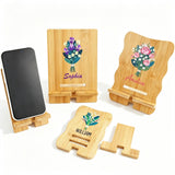 Personalized Wood Phone Stand for Women Custom Phone Holder with Name & Birth Flower Portable Tablet Stand for Home Office Travel Treadmill Compatible with All Cell Phones Birthday Gifts