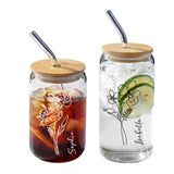 Custom Name Glass Cup with Birth Flower