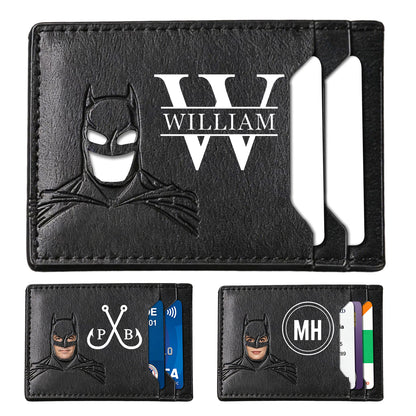 Personalized Bat Wallet with Name  Slim PU Leather ID Wallet Gifts for Men Husband  Boyfriend Dad  Face Eyes Cutout Card Holder with Multiple Card Slots Father's Day Birthday Anniversary