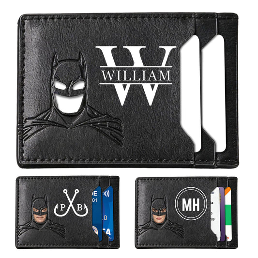 Personalized Bat Wallet with Name  Slim PU Leather ID Wallet Gifts for Men Husband  Boyfriend Dad  Face Eyes Cutout Card Holder with Multiple Card Slots Father's Day Birthday Anniversary