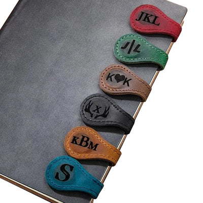 Personalized Magnetic Leather Bookmark with Engraved Monogram Reader