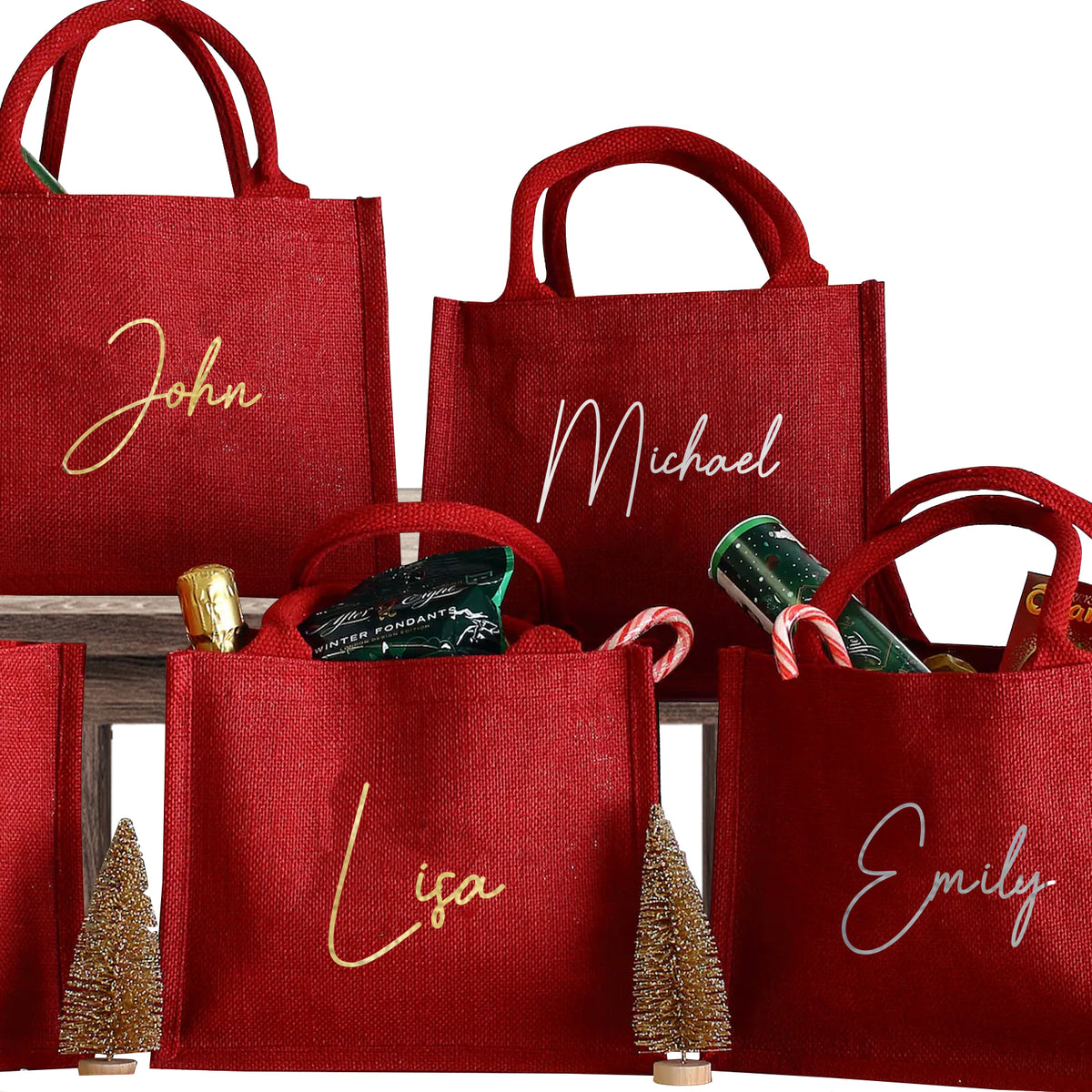 Personalized Red Jute Tote Bag
