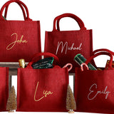 Personalized Red Jute Tote Bag