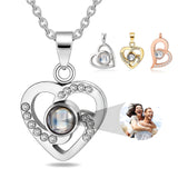 Personalized Picture Projection Necklace for Women Sterling Silver Portrait Jewelry Custom Photo Inside with Heart Charm Gifts for Mom Grandma Wife Bride Birthday Anniversary Xmas Gifts