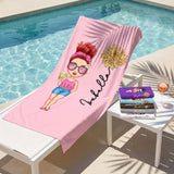 Personalized Beach Towels with Name and Birth Flower Cartoon Women Oversized Beach Towel Travel Beach Towel for Women for Swimming Pool Camping Beach Gifts for Sisters Friends Besties Adult Gift