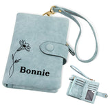 Personalized Leather Wallet, Custom Birth Flower Wallet