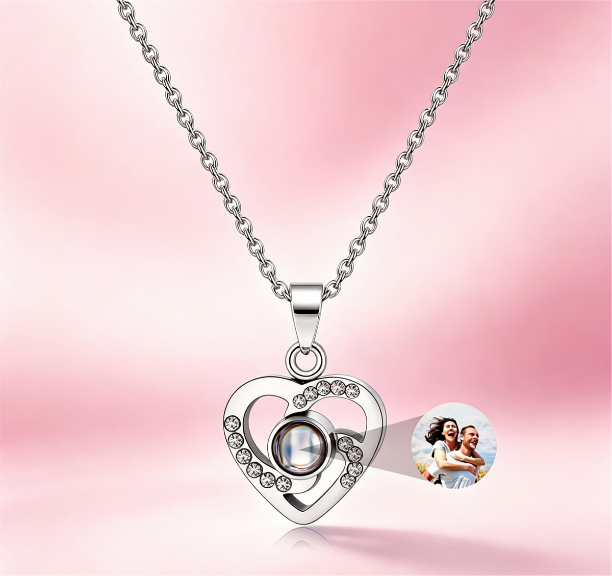 Personalized Picture Projection Necklace for Women - Custom Photo Love Heart Pendant - Customized Portrait Jewelry - Birthday Anniversary Memorial Gifts for Her