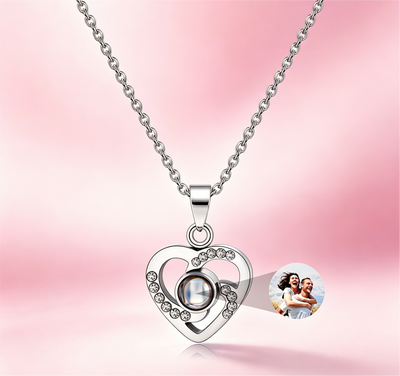 Personalized Picture Projection Necklace for Women - Custom Photo Love Heart Pendant - Customized Portrait Jewelry - Birthday Anniversary Memorial Gifts for Her