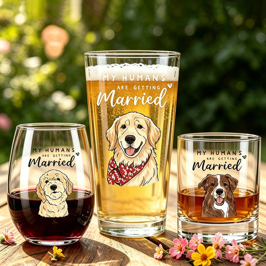 Personalized Pet Engagement Mug My Humans Are Getting Married Glass Engagement Gifts For Couple Proposal Decorations Whiskey Wine Glasses Gifts for Newly Engaged Couple Family Friends
