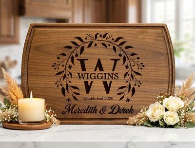 Personalized Wedding Gift Cutting Board for Couples Custom Engraved Walnut Cherry or Bamboo Wood Charcuterie Board Anniversary & Housewarming Real Estate Closing Engagement & Bridal Shower Gift