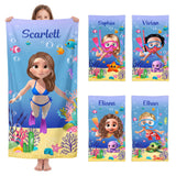 Personalized Kids Beach Towel Cute 3D Diver Kid Diving Boy Cartoon Print Towel Custom Name Quick Dry Microfiber Fabric for Summer Vacation Beach Party Birthday Gifts for Kids Boys Girls