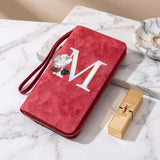 Personalized Wristlet Wallet for Women Custom Pearl Initial Birth Flower and Name PU Leather Wallet with Coin Pocket Id Window & Grip Hand Strap Mother's Day Birthday Gift for Mom Friends