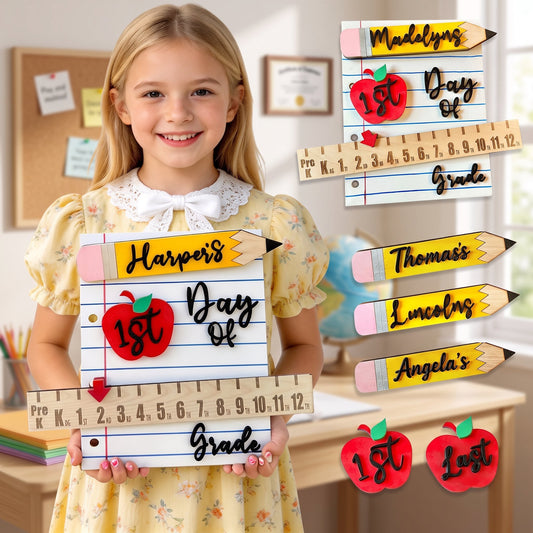 Personalized First Day of School Sign Custom Name for Kids Reusable Back to School Sign for Pre-k to 12 First & Last Day of Preschool Board Children Photo Prop Gift for New Parents Teacher