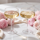 Personalized Crystal Champagne Coupe Glasses Set of 2 Custom Engraved Name Retro Style Cocktail Glass Wedding Toasting Flute Glasses for Groom Bride Anniversary Wedding Engagement Gifts