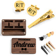 Personalised Tie Clip and Cufflinks Set with Wooden Box