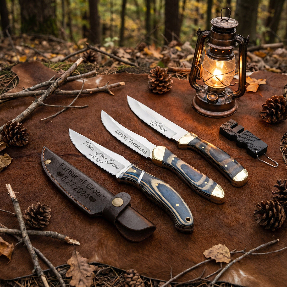 Personalized Straight Knife with PU Leather Sheath