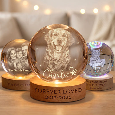 Personalized Pet Memorial Night Light 3D Photo Crystal Ball Dog Loss Keepsake Engraved Picture Lamp Pet Memorial Gift for Dog Lovers Cat Lovers Birthday Anniversary Xmas Gifts