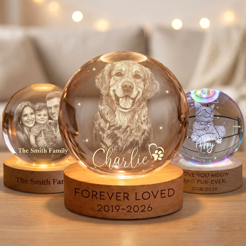 Personalized Pet Memorial Night Light 3D Photo Crystal Ball Dog Loss Keepsake Engraved Picture Lamp Pet Memorial Gift for Dog Lovers Cat Lovers Birthday Anniversary Xmas Gifts