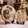 Personalized Couple Photo Wood Decor Custom Engraved Portrait on Wood Slice with Display Stand Newlywed Gifts Idea Rustic Wall Art 5th Anniversary Wedding Engagement Gift for Couple