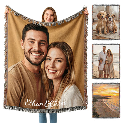 Personalized Blanket with Picture Text Custom Blanket for Mom Dad Couple Girlfriend Boyfriend Husband & Wife Home Decor Woven Tapestry Pet Memorial Blanket Gift for Wedding Anniversary