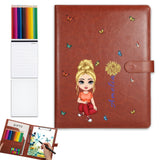 Personalized Sketchbook Cover with Name and Cartoon Character PU Leather Birth Flower Notebooks Cover with Storage Pocket Traveler's Sketchbook Gifts For Artists Teacher Student Daughter