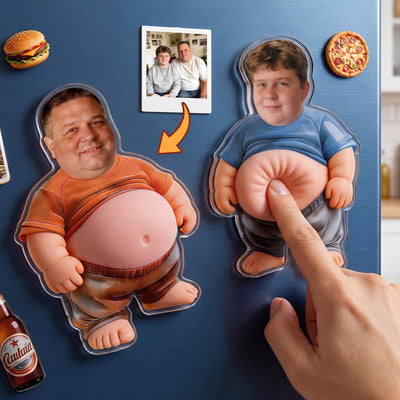 Personalized Face Squishy Belly Fridge Magnet Custom Photo Fridge Magnet with 3D Soft Squeeze Belly Cute Funny Gifts for Family Friends Couple Birthday Father's Day Anniversary Xmas Gifts