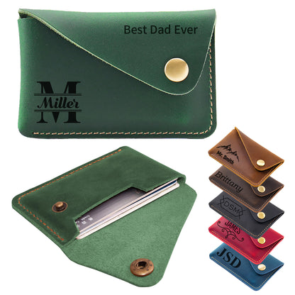 Personalised Leather Card Holder, Custom Credit Card Wallet, Leather Front Pocket Minimalist Card Case