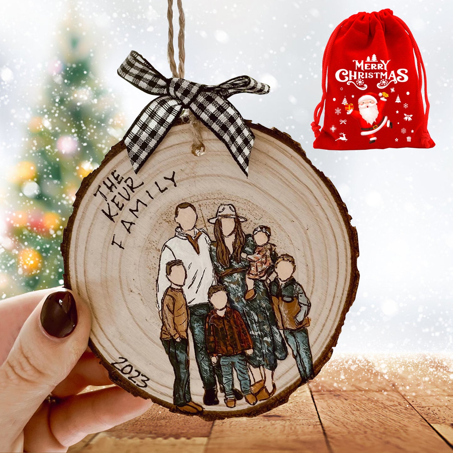 Personalized Family Portrait Xmas Ornament Gift