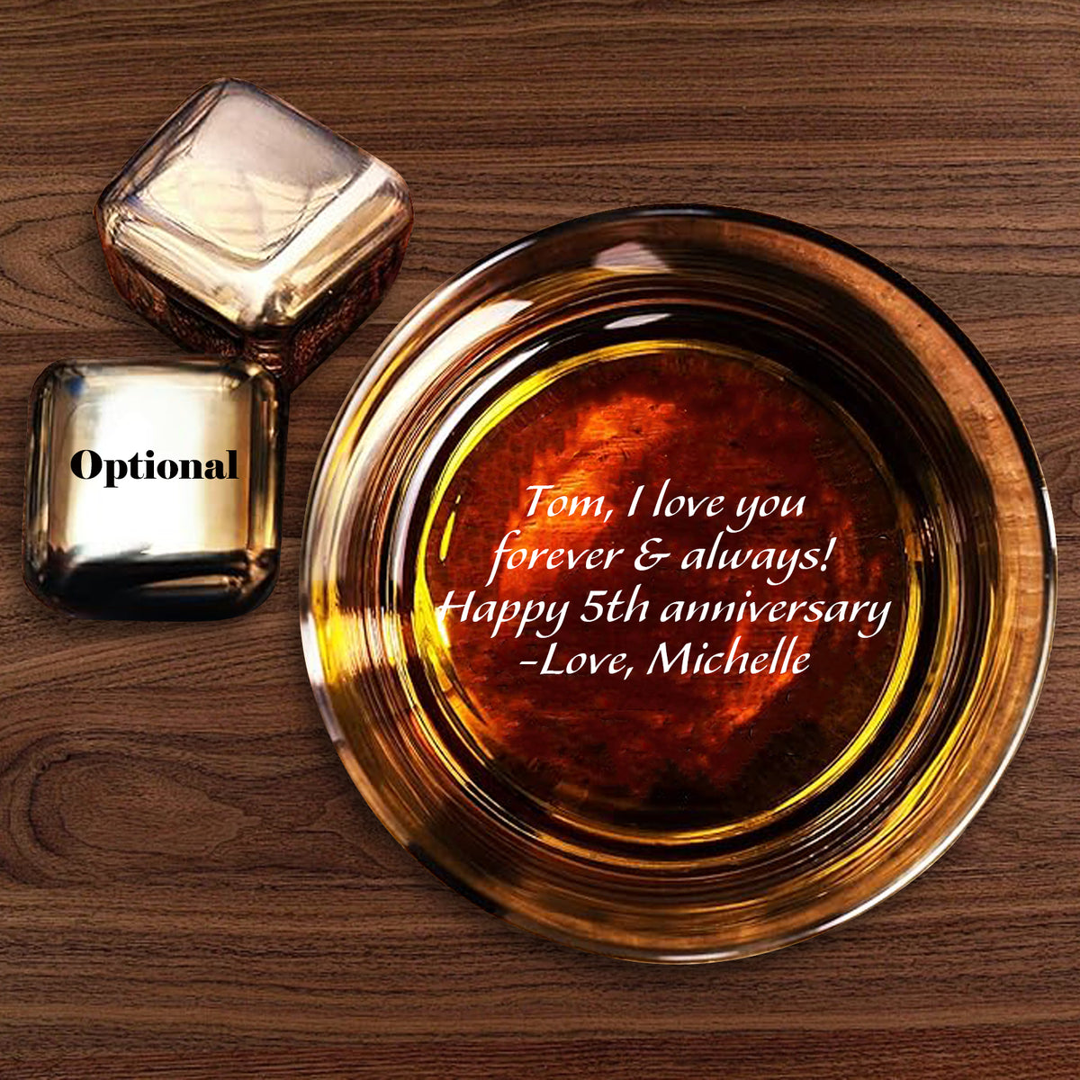 Personalized Whiskey Glass for Men, Bourbon Glass with Stainless Steel Ice Cubes