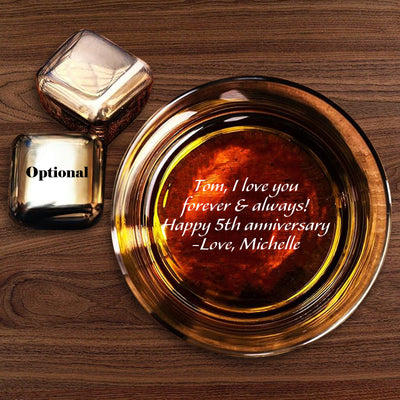 Personalized Whiskey Glass for Men, Bourbon Glass with Stainless Steel Ice Cubes