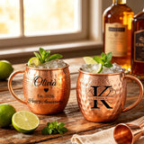Personalized Moscow Mule Copper Mug 100% Pure Copper Mug Custom Engraved Initials and Name  Large 16 oz Rustic Bar Drinkware Hammered Cocktail Cup Wedding Anniversary Birthday Xmas Gifts