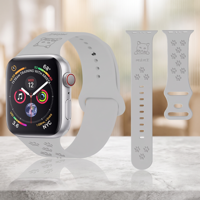 Personalized Cat Breed Pet Apple Watch Band Laser Engraved Custom Soft Silicone Sport Band/Strap iWatch Series Gift for Mom Dad Friend Compatible with Apple Watch 38mm 40mm 41mm 42mm 44mm 45mm