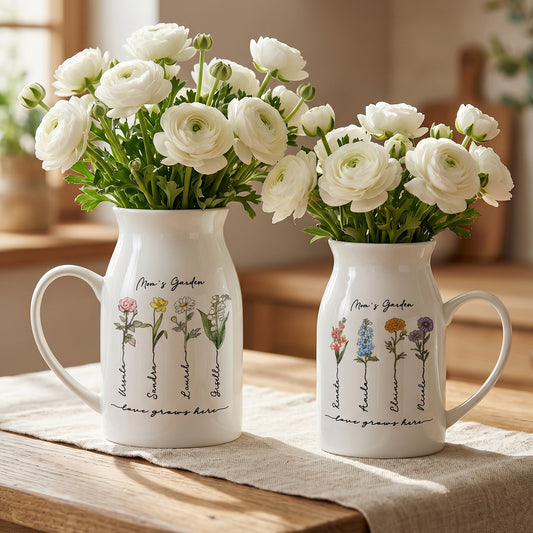 Personalized Grandma's Garden Vase Custom Birth Flower and Name Ceramic Family Vase Housewarming New Home Decor Gifts for Grandma Nana Nanny Mom Birthday Xmas Gifts